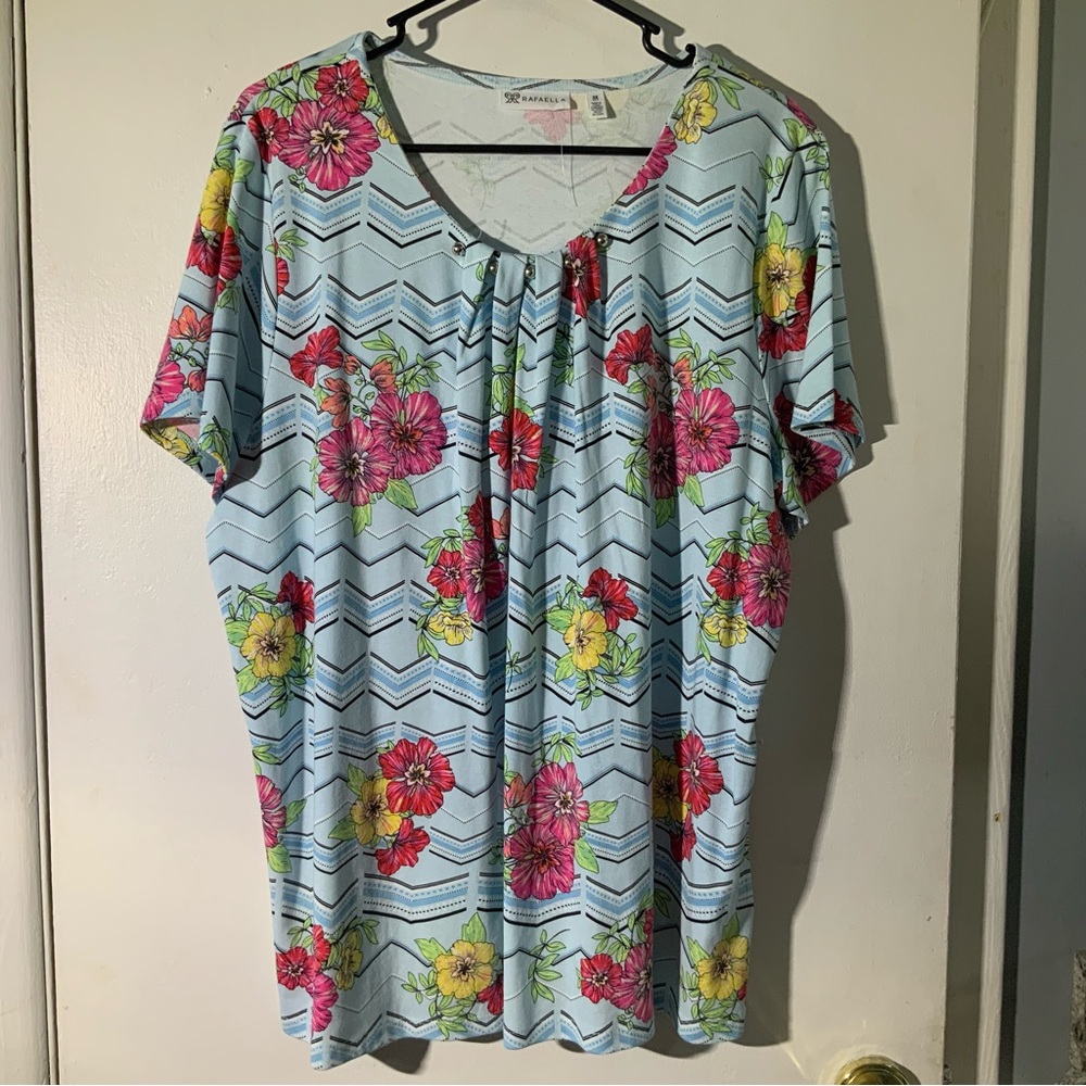 Floral Gathered Pleated Short Sleeve Top SZ 3X GRAB THIS QUICK!